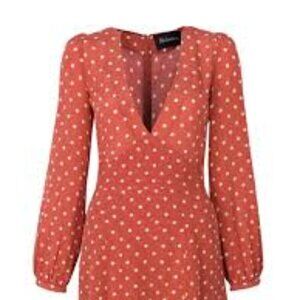 Réalisation Par Kate Polka Dot Silk Deep-V Mini Dress in Rust Spot Size XS